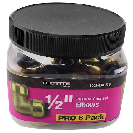 TECTITE BY APOLLO 1/2 in. Brass Push-To-Connect 90-Degree Elbow Jar (6-Pack), 6PK FSBE126JR